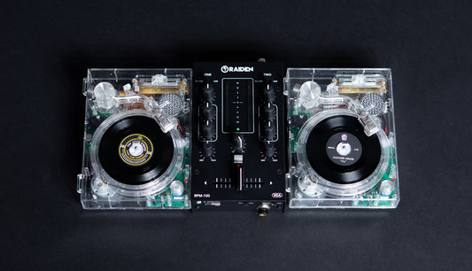 CLEAR CROSLEY RSD3 MINI 3" TURNTABLES + RAIDEN RPM 100 MIXER PACKAGE