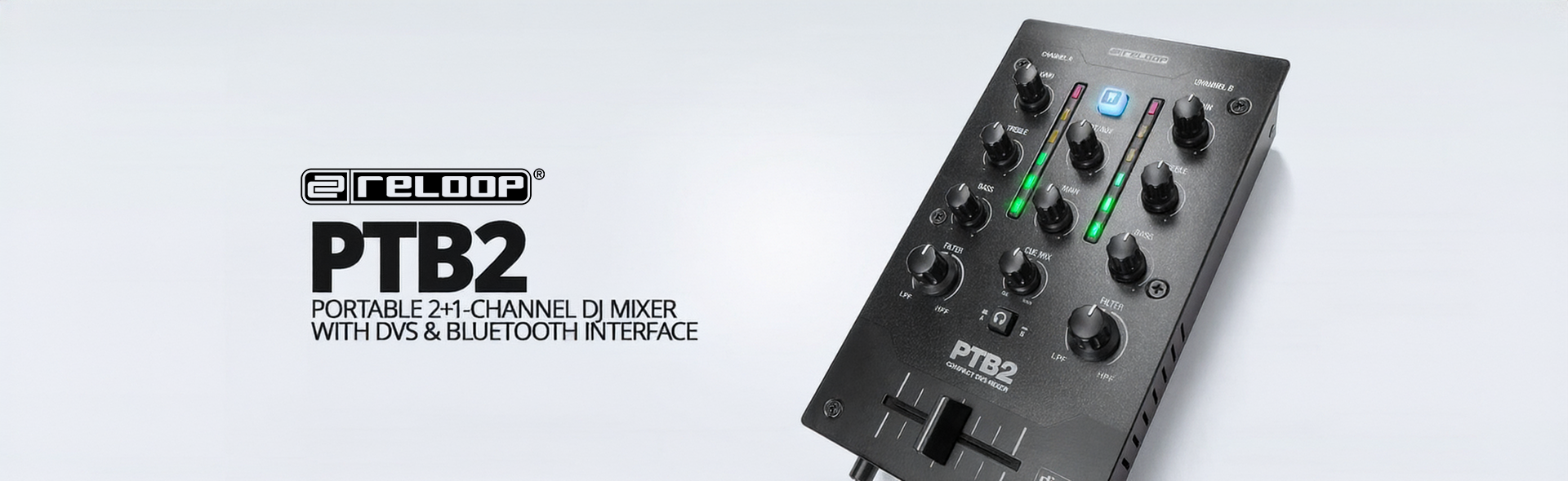 Reloop PTB2 DJ mixer on a white background